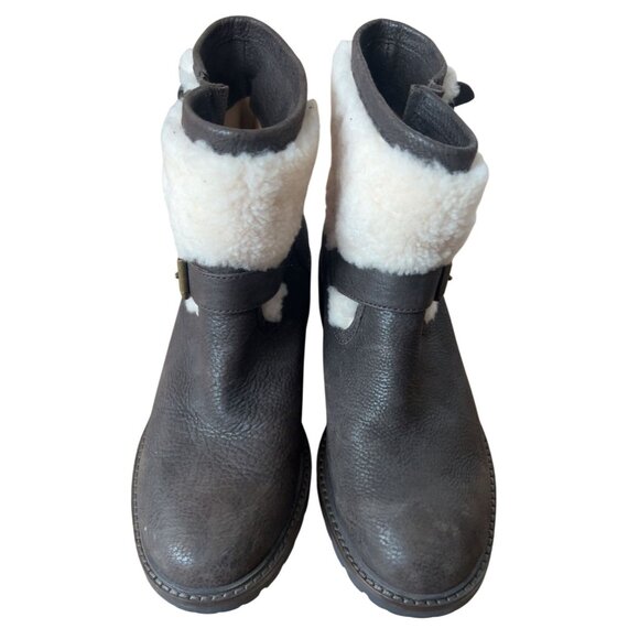 Coach "Gabriella" Winter Chestnut Leather boot lug sole shearling ankle size 7 - Picture 3 of 11